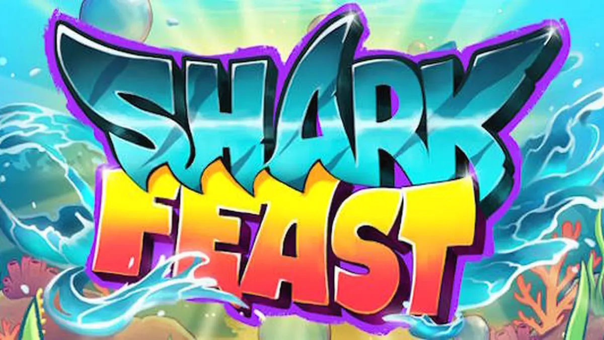 Tampilan visual slot Shark Feast dengan tema pesta bawah laut neon