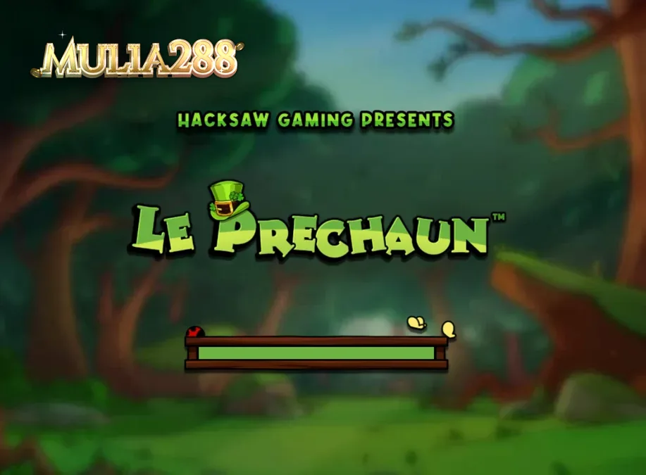 Tampilan visual slot Le Prechaun dengan karakter rakun dan simbol bertema Irlandia.
